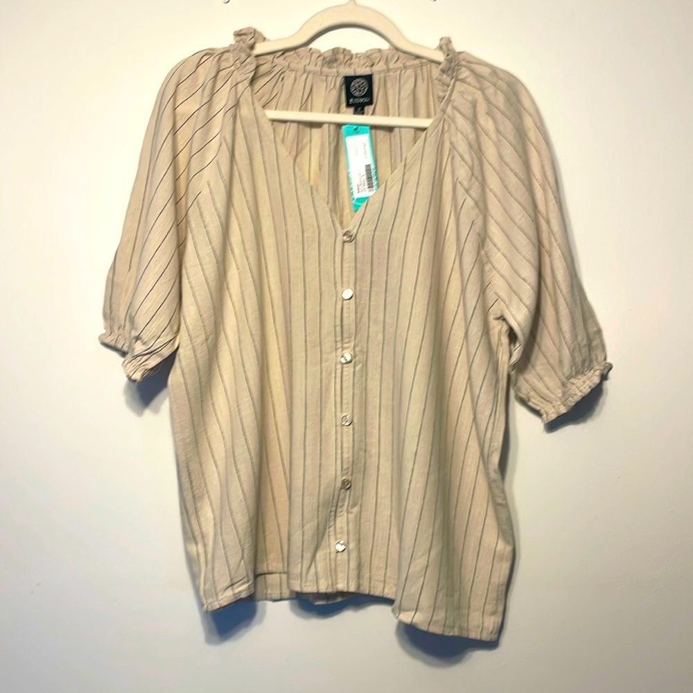 Bobeau Rory button up ruffle neck blouse off-white